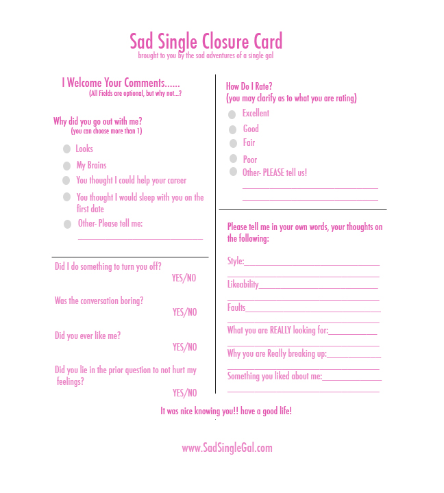 Sad Single Closure card