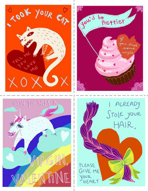 Classroom style, cutout, creepy as fuck cards! If someone puts any of these in your Valentine's bag, beware cause you might have a stalker in the bushes. Or just an asshole...